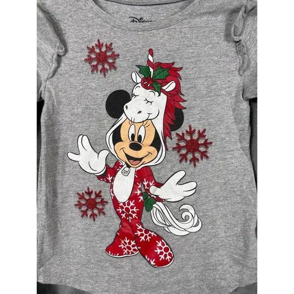 Disney Girls Minnie Mouse Holiday Long Sleeve Shirt Size 12 Gray - Picture 2 of 7